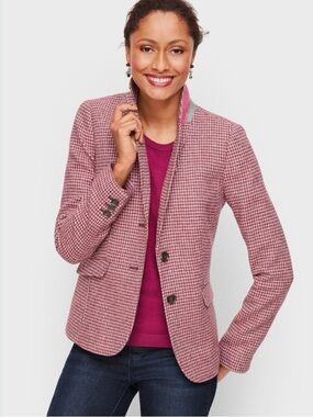 Talbots Shetland Wool Houndstooth Blazer Burgundy Size 8P